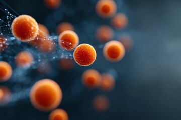 Abstract 3D Render  Orange Spheres Network  Connected Dots  Science  Technology Background