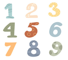 Bright and playful numbers from one to nine are designed with unique patterns, perfect for safari-themed birthday decorations. Ideal for adding a festive touch to any party setup.