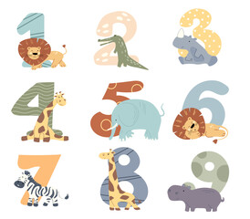 Colorful numbers decorated with safari animals create a playful atmosphere for a birthday celebration. Perfect for engaging children and enhancing party decor with wild charm.