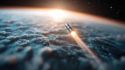 A powerful rocket igniting and ascending toward the cosmos, symbolizing exploration, adventure, and humanity's quest to understand the universe's mysteries.