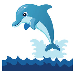 Fototapeta premium Cute cartoon dolphin leaping in the ocean.