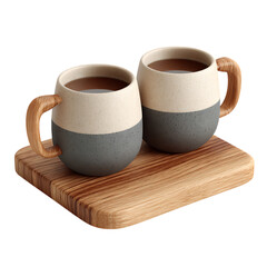 Two cups of coffee on a wooden tray