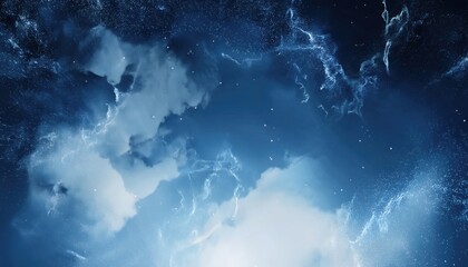 Obraz premium mystical celestial cloudscape with glowing star in deep blue sky, ideal for fantasy web design, spiritual print media, dreamlike branding, or sci-fi cover art