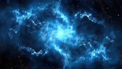 Fototapeta premium ethereal blue cosmic nebula explosion with glowing light core and electric gas clouds in deep space, perfect for sci-fi web design, print poster, or tech branding