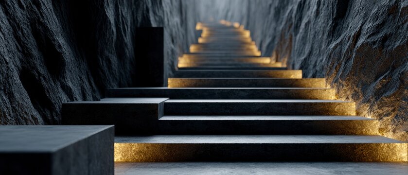 Illuminated Stone Steps  Abstract Architecture  Luxury  Success  Growth