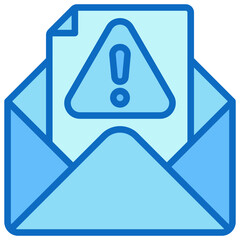 Email Warning - Blue Fill Outline Icon - Envelope with alert symbol, showing email-based warning or risk notification