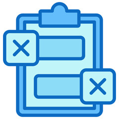 Issue List - Blue Fill Outline Icon - Clipboard with crossed tasks, symbolizing project issue or failure alert