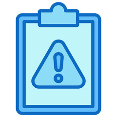 Report Alert - Blue Fill Outline Icon - Clipboard with alert symbol, indicating critical information in reports