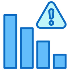 Risk Analysis - Blue Fill Outline Icon - Bar graph with warning sign, visualizing risks within analytics data