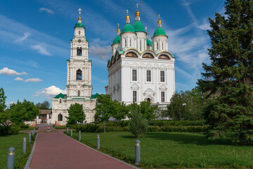 Cathedral of the Assumption of the Blessed Virgin Mary with a bell tower on the territory of the historical and architectural complex Astrakhan Kremlin on a spring day, Astrakhan, Russia