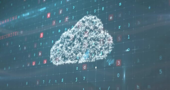 Background waveforms pulsing sparking particle cloud forming while grid scrolling flagging malware