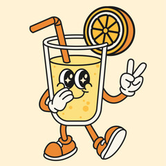 vector lemonade cocktail caroon groovy style print for summer cards, T shirts, posters	
