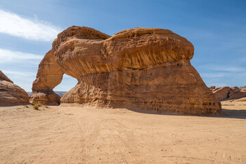 Rainbow Arch, amazing sandstone rock formation in AlUla, Saudi Arabia