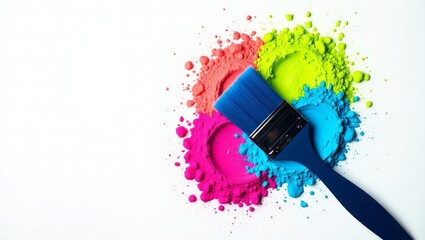 Blue Paintbrush Neon Pink Green Cyan Powder Splashes