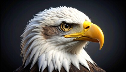 Obraz premium Portrait of a bald eagle on a branch, Illustrate a mascot-style eagle head with golden beak and intense glowing eye
