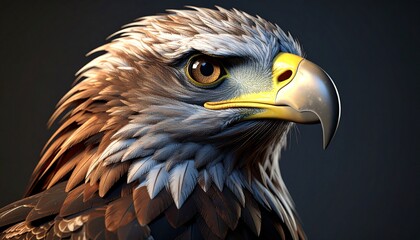 Fototapeta premium Portrait of a eagle, Illustrate a mascot-style eagle head with golden beak and intense glowing eye