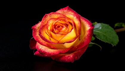 Red Yellow Rose Black Background.