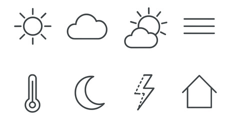 Weather, climate outline icon set. forecast, meteorology symbols outline collection
