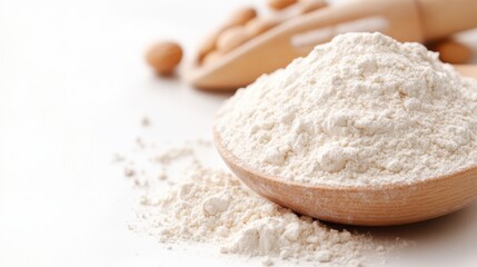 A close-up of finely milled almond flour in a wooden bowl, showcasing its rich texture and inviting appearance, perfect for various baking and cooking recipes.