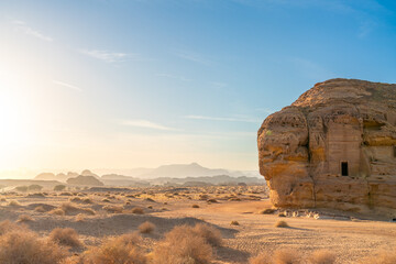 Jabal AlAhmar, ancient tombs of Hegra in AlUla, Saudi Arabia
