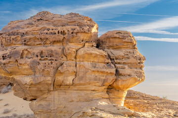 Face Rock, natural wonder of Hegra in AlUla, Saudi Arabia