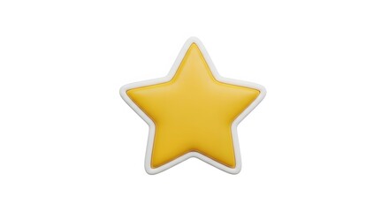 Obraz premium Golden Yellow Star with White Border on White Background - 3D Rendered Award and Excellence Symbol