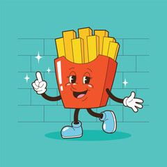 Retro Vintage French Fries Character mascot