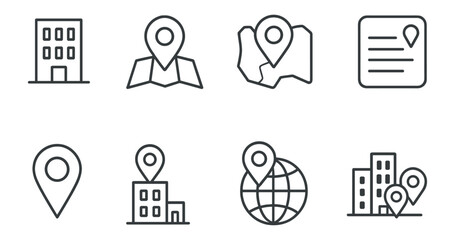 Location, navigation outline icon set: map, gps, destination symbols for apps