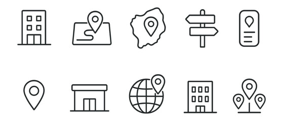 Location, navigation outline icon set. map, gps, direction, icons in outline style