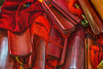 Colorful bamboo clappers noisemakers souvenirs, Guwenhua Jie, Tianjin, China.