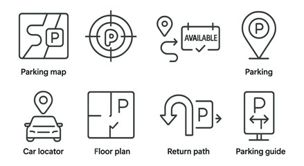 Parking, navigation line icon set. location, route, guidance icons collection