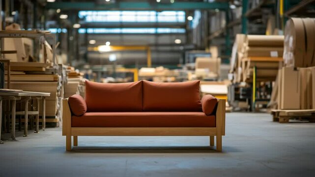 A comfortable sofa in the furniture warehouse, Furniture manufactured in a factory. Sofa in a furniture factory ready for delivery	