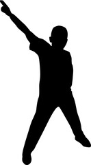Man Dancing Silhouette, Happy Person Pointing, Energetic Male Figure