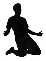 Silhouette of Athletic Triumph: An athlete's silhouette captures a moment of pure elation, kneeling in triumph after a hard-fought victory, body language reflecting the culmination of effort.