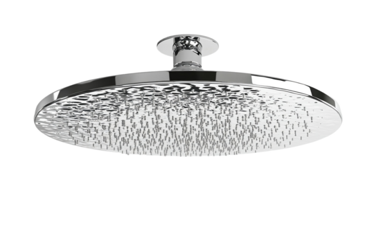 Sleek rainfall shower head with nozzles