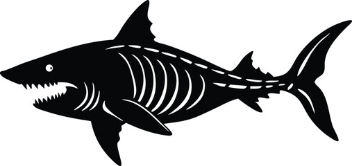 ferocious shark skeleton silhouette vector.