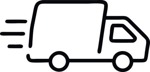 Fast moving shipping delivery truck line art vector icon for transportation apps and websites
