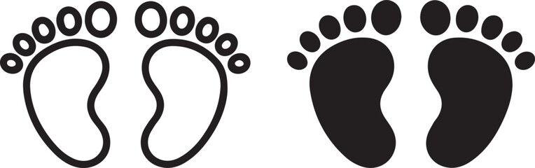 Baby Footprints in Outlined and Solid Black Silhouette Style