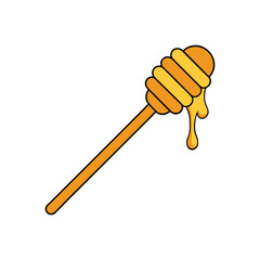 Honey dipper stick with dripping honey colorful vector illustration