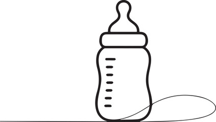 Minimalist Baby Bottle Illustration with Continuous Line Drawing for Design