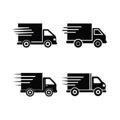 Set of fast moving shipping delivery truck silhouette icon vector illustration