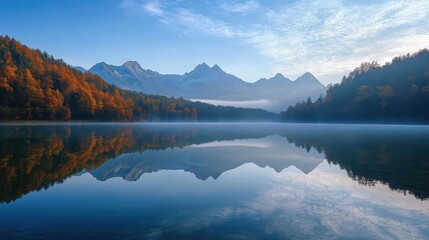 Fototapeta premium The mountain reflections in a tranquil lake are so beautiful