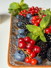 Decorative Bowl of Fresh Mixed Berries with Mint Garnish