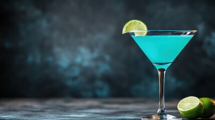 A visually striking blue cocktail garnished with a lime slice, representing refreshment and fun, ideal for summer gatherings and festive occasions.