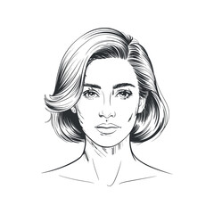 Elegant black and white portrait of a woman with a classic bob hairstyle