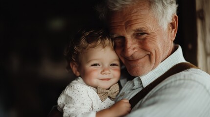 A heartwarming moment captured between a grandfather and his grandson, radiating joy and love, embodying the essence of family bonds and timeless memories.