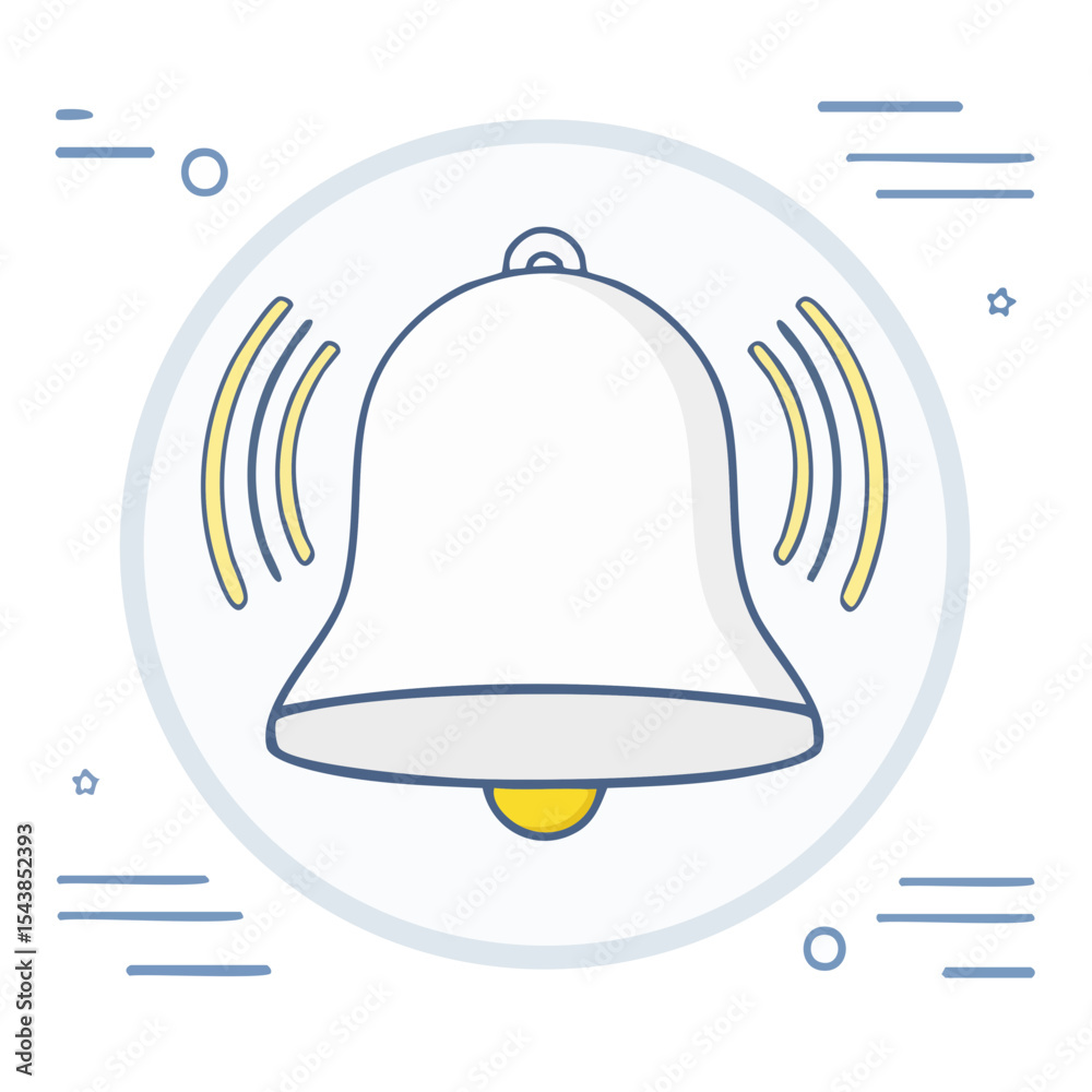 Poster ringing bell illustration on rounded background notification symbol for alerts and reminders simple 