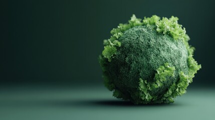 This striking visual represents a green sphere mimicking a virus model, embodying abstract concepts of nature, health, and the interconnectedness of life.