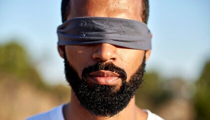 Blindfolded Man Outdoors.