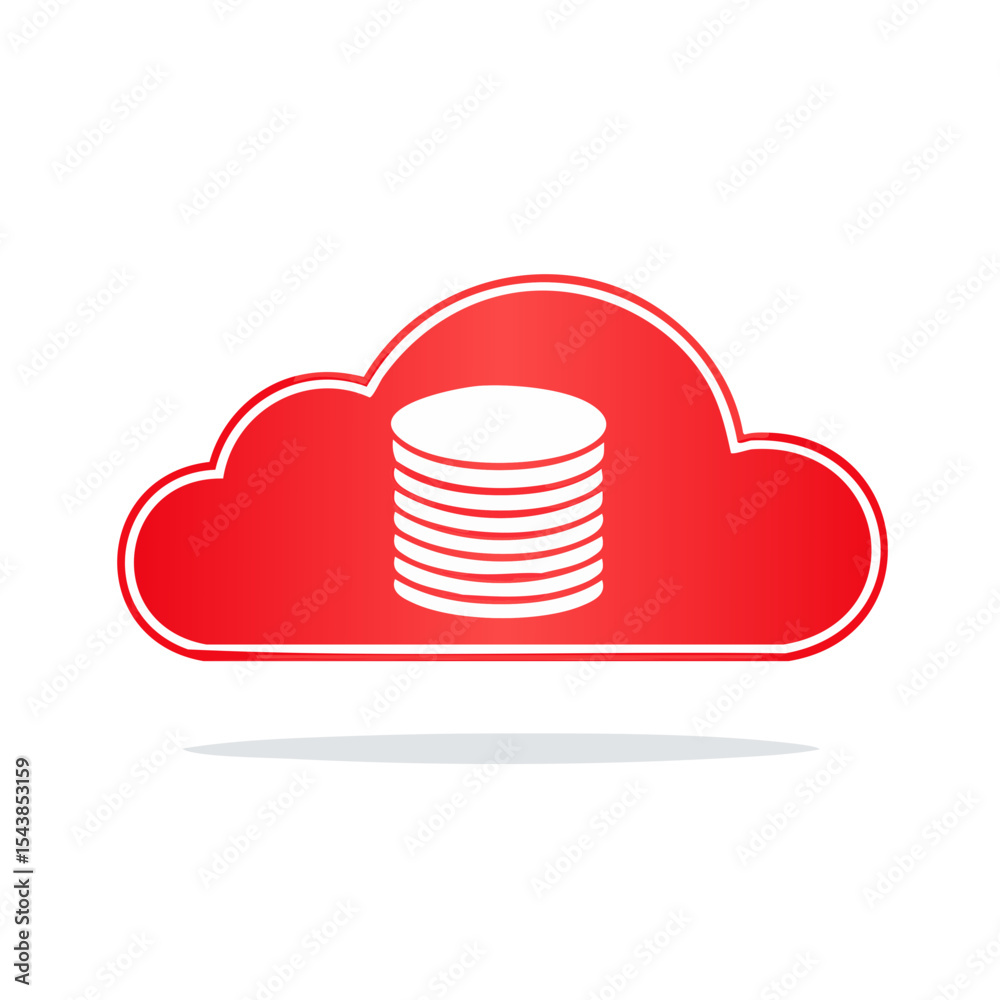 Poster abstract red cloud with database cylinder shape for cloud computing concept icon